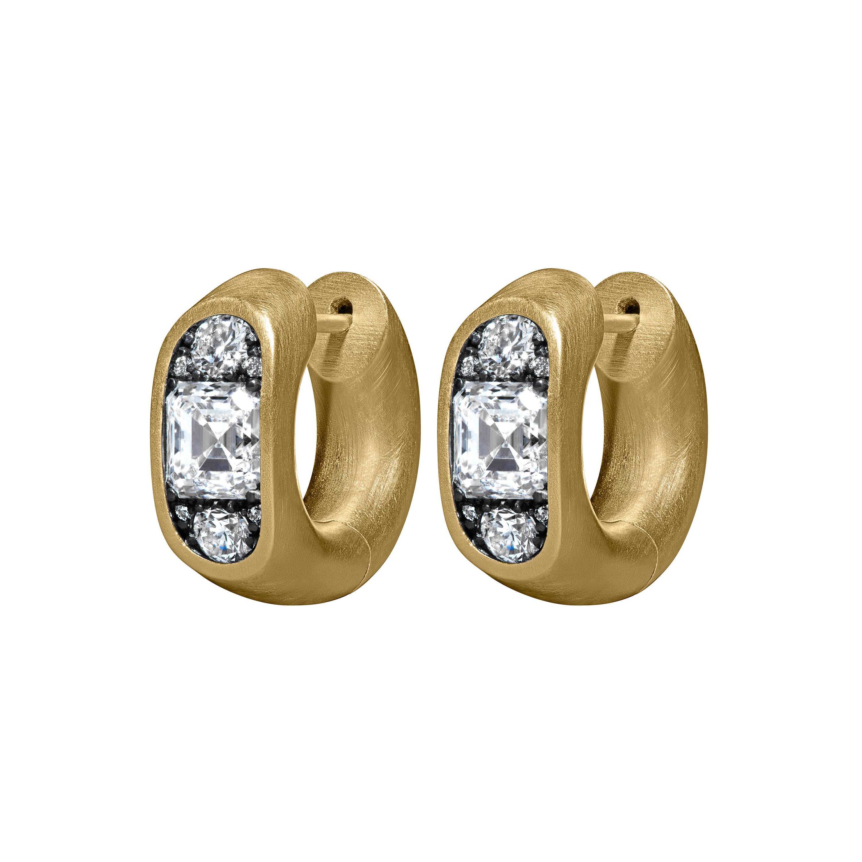 Diamond Three Stone Cartouche Huggies