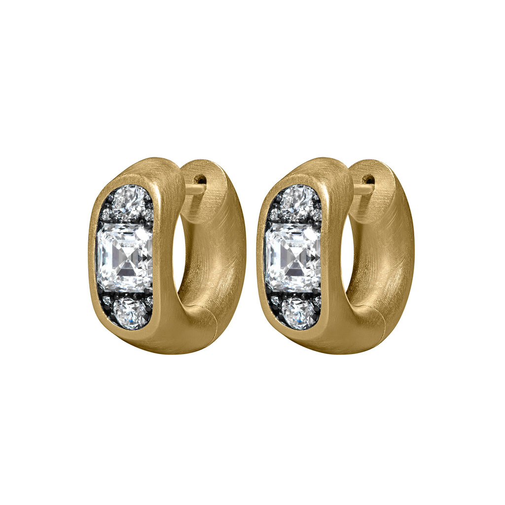 Diamond Three Stone Cartouche Huggies