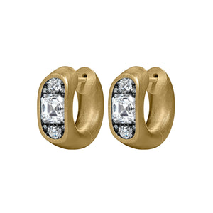 Diamond Three Stone Cartouche Huggies