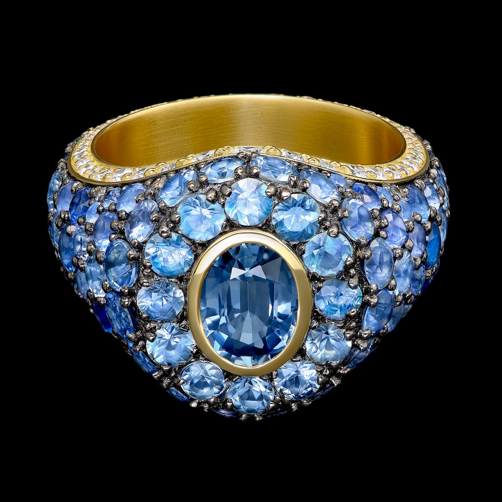 Shola Branson Diamond andSapphire Melange Signet Ring Sapphire Melange Signet Ring Front View