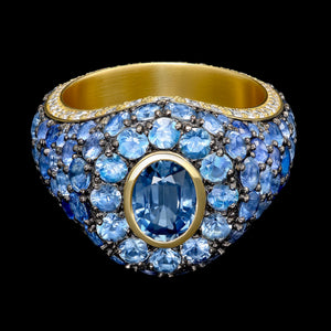 Shola Branson Diamond andSapphire Melange Signet Ring Sapphire Melange Signet Ring Front View