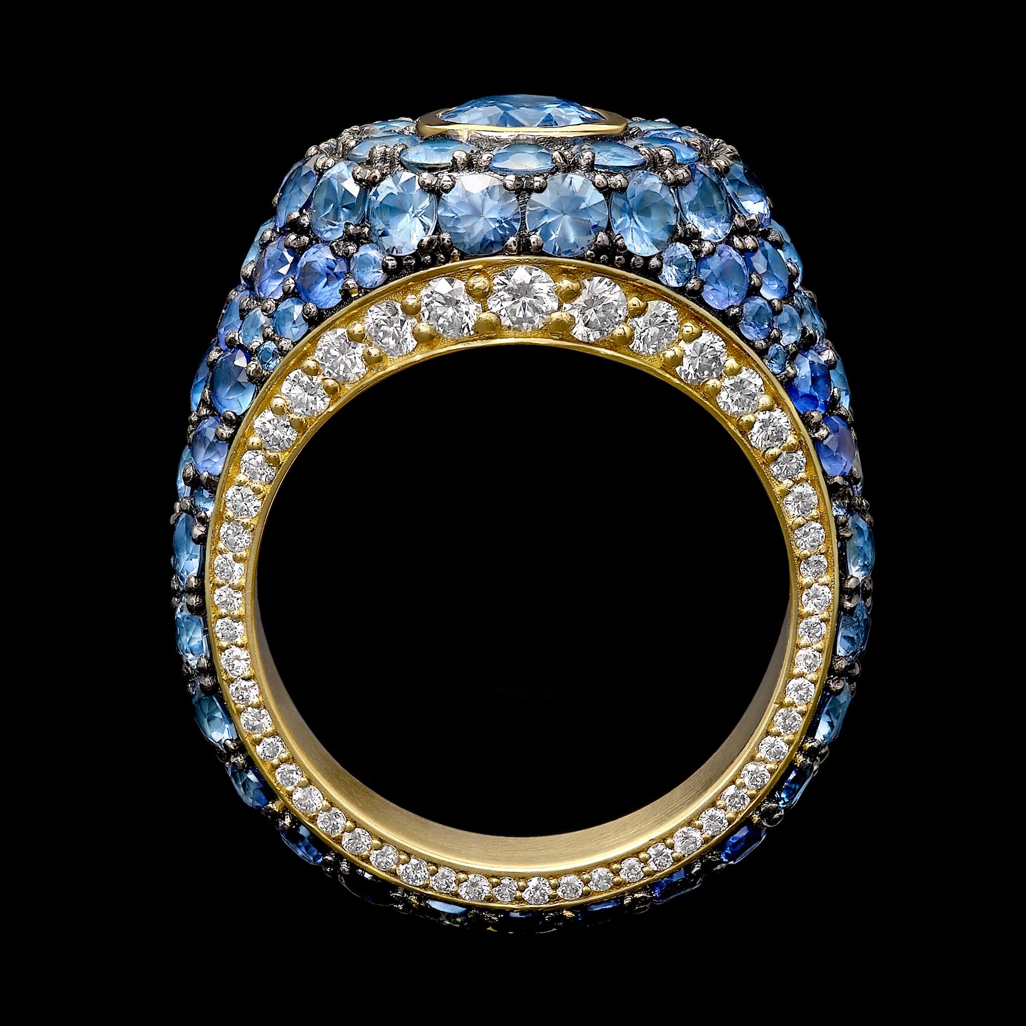 Shola Branson Diamond andSapphire Melange Signet Ring Sapphire Melange Signet Ring Side View