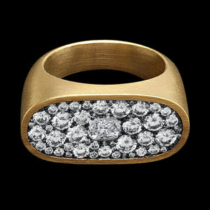 Shola Branson Cartouche Signet Ring 18k Gold and Assorted Diamonds front view